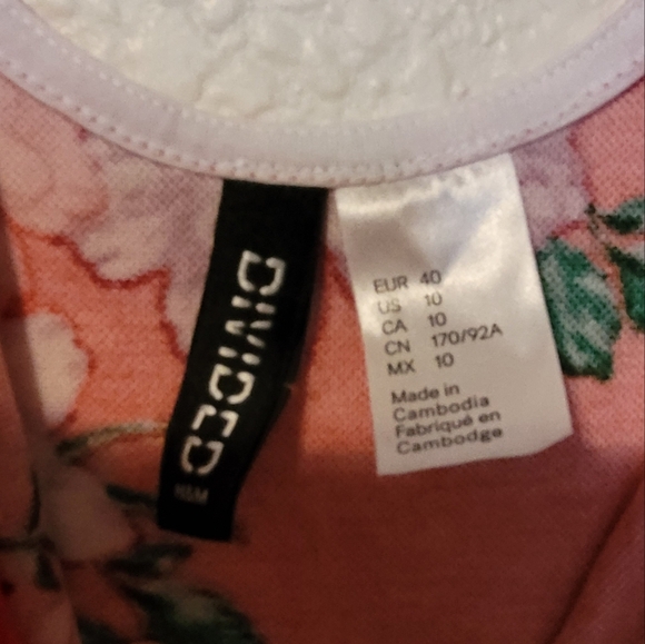 Divided (H&M) Red Floral Sundress Sleeveless Scoop Neck Mini Size 10 - Picture 7 of 9